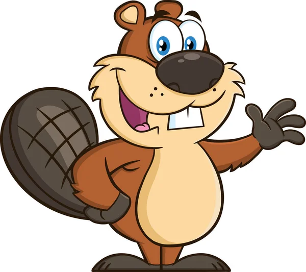 Beaver Cartoon Personaggio Della Mascotte Dando Pollice Illustrazione Raster Isolato — Vettoriale Stock