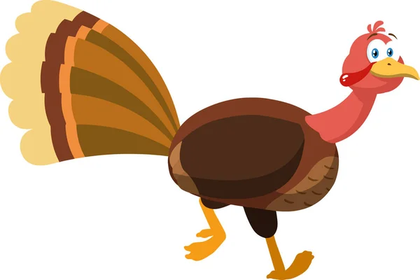 Thanksgiving Turkey Bird Cartoon Character Running Raster Illustration Geïsoleerd Witte — Stockvector