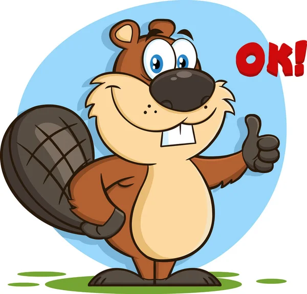 Beaver Cartoon Mascot Character Giving Thumb Vector Illustration Isolated White — Stock Vector