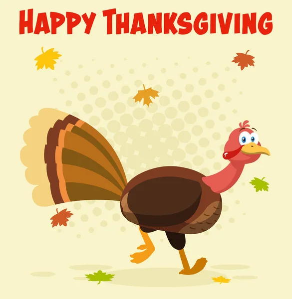 Thanksgiving Turkey Bird Cartoon Character Running Vector Illustration Background Text — Stock Vector