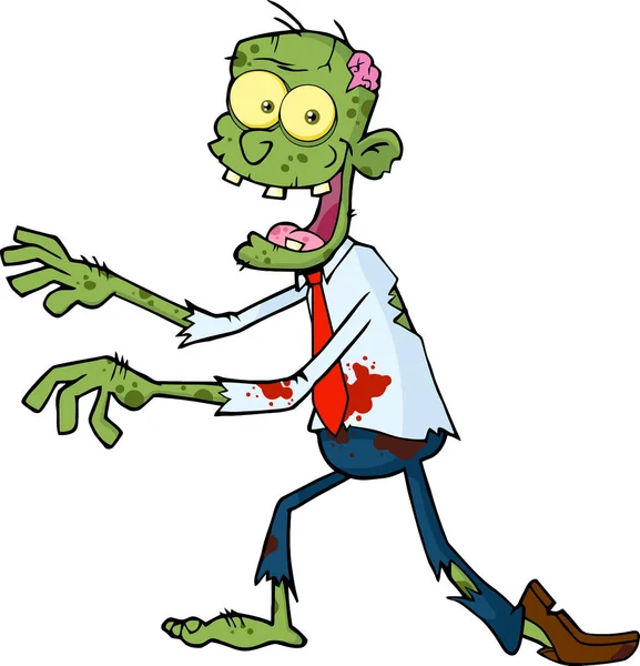 Funny Zombie Cartoon Character Walking Vector Illustration Isolated White Background — Stock Vector
