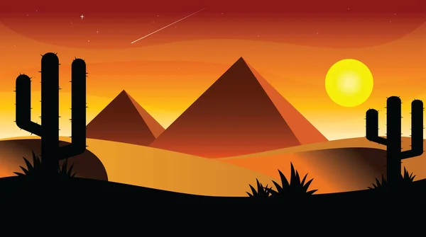 Mısır Günbatımı Çizgi Film Dizaynı Vektör Llüstrasyon Arkaplanı — Stok Vektör