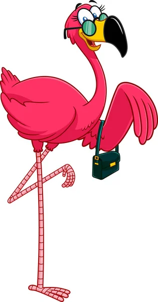 Flamingo Bird Girl Personagem Dos Desenhos Animados Com Óculos Sol — Vetor de Stock