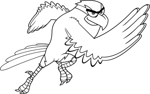 Schwarz Und Weiß Hawk Bird Cartoon Charakter Läuft Raster Illustration — Stockvektor