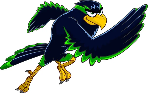 Hawk Bird Cartoon Charakter Läuft Raster Illustration Isoliert Auf Weißem — Stockvektor