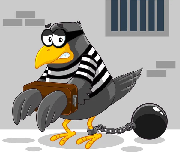 Traurige Jail Bird Cartoon Figur Vektorillustration Mit Gefängnishintergrund — Stockvektor
