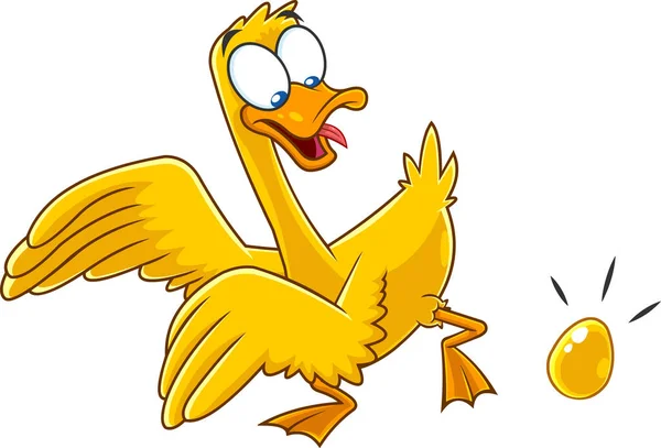 Golden Goose Cartoon Karaktär Med Gyllene Ägg Vektor Illustration Isolerad — Stock vektor