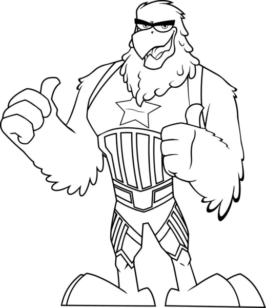 Zwart Wit Adelaar Vogel Super Held Cartoon Karakter Toont Duim — Stockvector