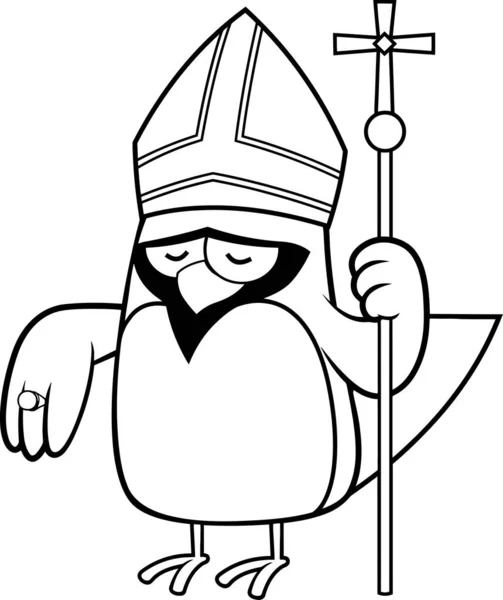 Zwart Wit Kardinaal Vogel Cartoon Karakter Houdt Een Staf Met — Stockvector