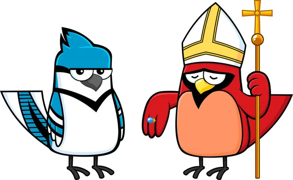 Blue Jay Bird Red Cardinal Bird Cartoon Characters Rastrová Ilustrace — Stockový vektor