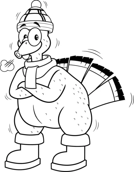 Black White Cold Turkey Bird Cartoon Character Растерянность Белом Фоне — стоковый вектор