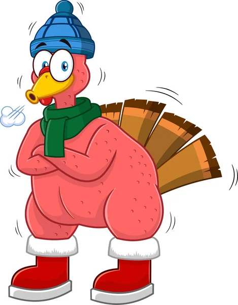 Caráter Frio Dos Desenhos Animados Pássaro Turquia Ilustração Raster Isolado —  Vetores de Stock