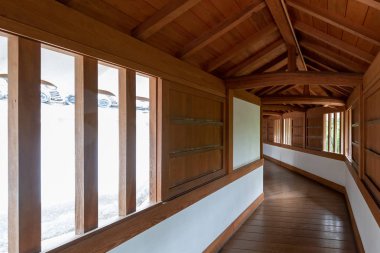 Himeji, Japonya - 29 Haziran 2017: Japonya'da Himeji, Himeji Kalesi iç. Kalenin prototip Japon kale mimari hayatta kalan en güzel örneği olarak kabul edilir.