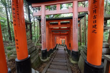 Torii gates de Fushimi Inari tapınak için görüntüleyin. : Kyoto, Japan bulunan meşhur mekanlar
