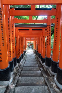 Torii gates de Fushimi Inari tapınak için görüntüleyin. : Kyoto, Japan bulunan meşhur mekanlar