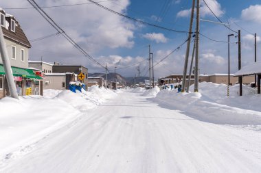 Kamikawa, Japonya - 15 Şubat 2019: dışında Kamikawa istasyonunda Hokkaido, Japonya.