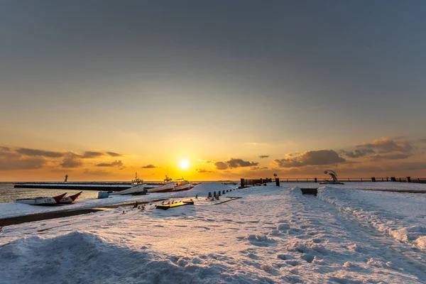 Sonnenuntergang am Noshappu-Kap Blick auf Hokkaido — Stockfoto