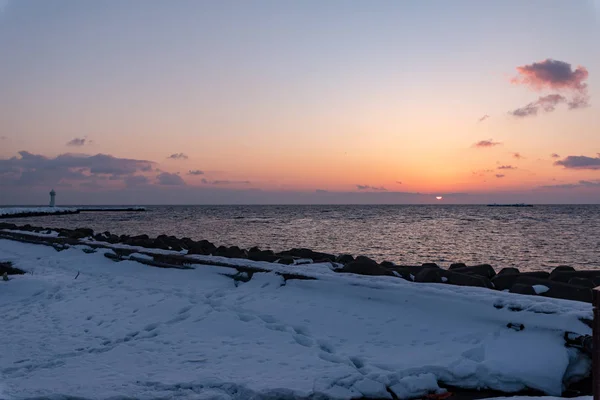 Sonnenuntergang am Noshappu-Kap Blick auf Hokkaido — Stockfoto