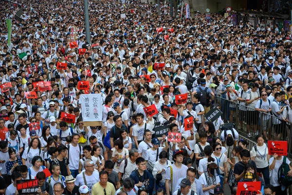 Hong Kong Haziran 2019 Hong Kong Haziran Sokakta Milyonlarca Insan — Stok fotoğraf