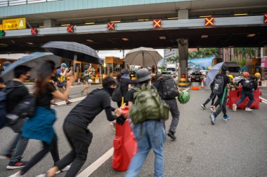 Hong Kong August 3 protest which is rejected by police force. clipart