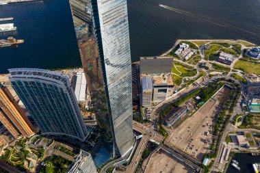 Batı Kowloon, Hong Kong 'un hava panoramik görüntüsü