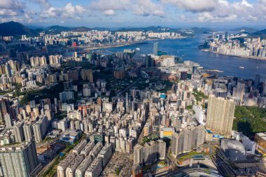 Batı Kowloon, Hong Kong 'un hava panoramik görüntüsü