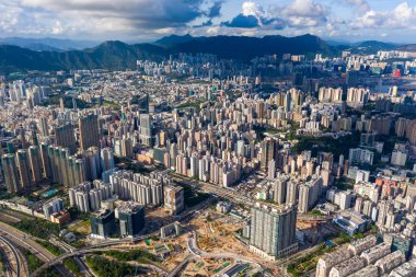Batı Kowloon, Hong Kong 'un hava panoramik görüntüsü