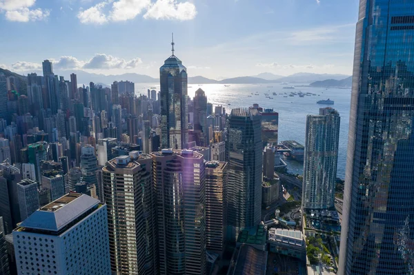 City Top View Skyscrapers Bâtiment Par Drone Hong Kong Vue — Photo