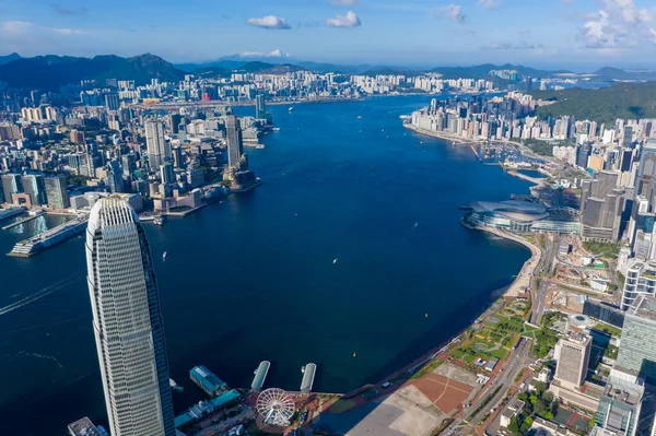 City Top View Skyscrapers Building Drone Hong Kong City Воздушный — стоковое фото