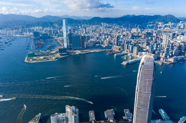 City Top View Skyscrapers Bâtiment Par Drone Hong Kong Vue — Photo