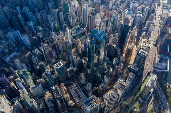 City Top View Skyscrapers Building Drone Hong Kong City Aerial — стокове фото