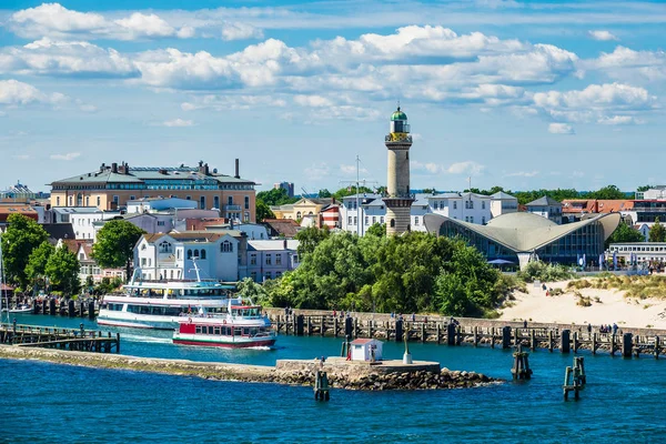 Vista Faro Warnemuende Alemania — Foto de Stock