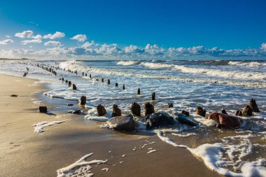 Baltık Denizi kıyısında groynes.