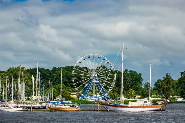 Uitzicht Rivier Warnow Rostock Duitsland — Stockfoto