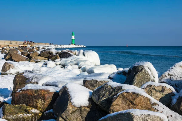 Mole Winter Time Warnemuende Germany — Stock Photo, Image