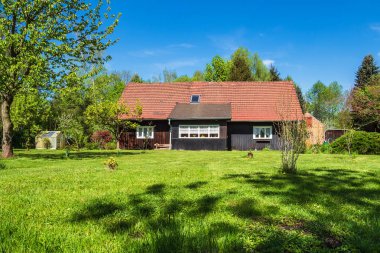 Yazlık Spreewald bölgesinde Almanya ile manzara.