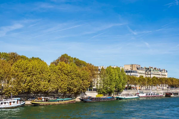 Vista Para Navios Rio Sena Paris França — Fotografia de Stock