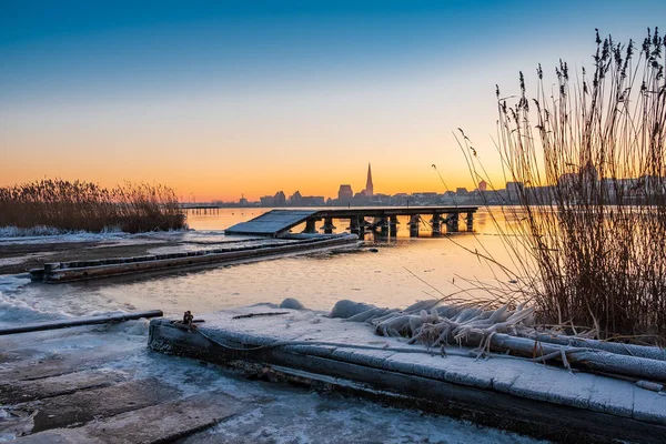 Vista Sobre Río Warnow Rostock Alemania — Foto de Stock