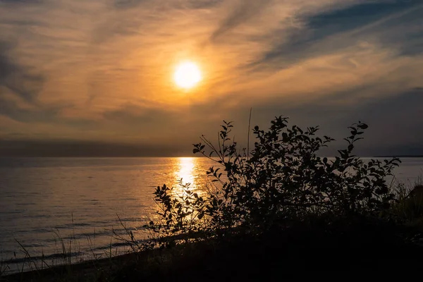 Zachód Słońca Wybrzeżu Morza Bałtyckiego Warnemünde Niemcy — Zdjęcie stockowe