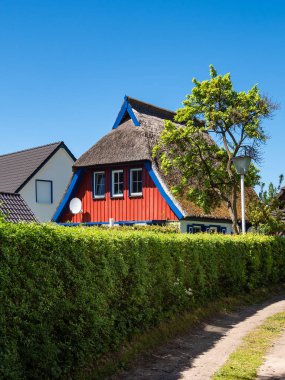 Bina, ağaçlar ve mavi gökyüzü Wieck, Almanya