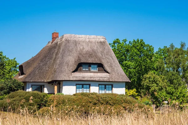 Building, trees and blue sky in Wieck, Germany — Stock Photo, Image