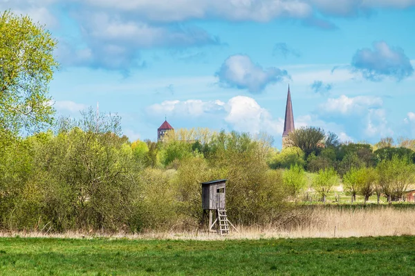 Pohled Dva Kostely Městě Rostock Německo — Stock fotografie