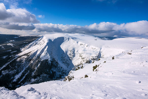 Winter with snow in the Giant Mountains, Czech Republic.