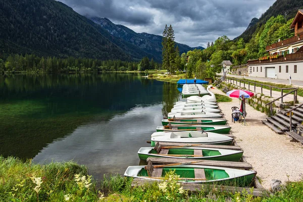 Lago Hintersee Con Barcos Los Alpes Berchtesgaden Alemania — Foto de Stock