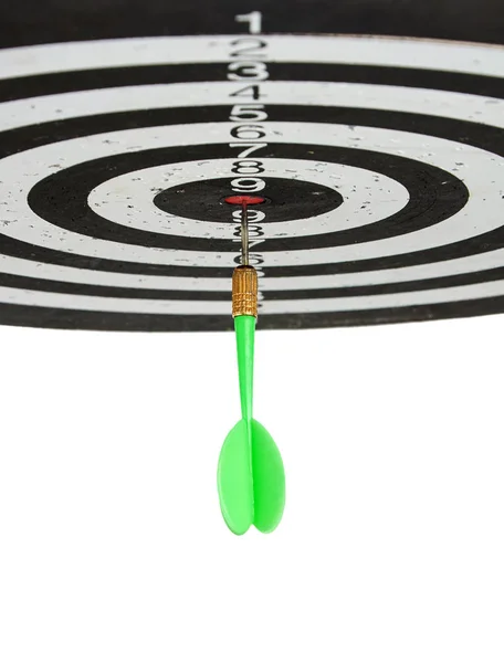 Green Dart Hits Center Circle Target — Stock Photo, Image