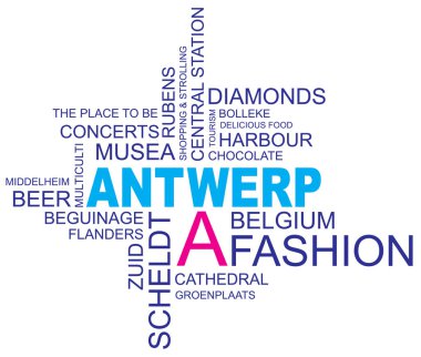 Antwerp 'te kelime bulutu, Belçika' da şehir, Avrupa, vektör, eps10