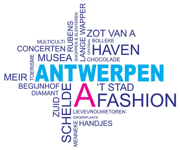 Word Cloud Antwerp City Belgium Flanders Versão Holandesa Flamenga Vector — Vetor de Stock