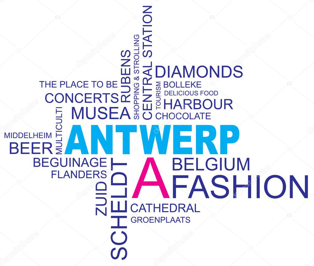 word cloud around antwerp, city in belgium, europe, vector, eps10