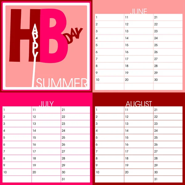 Text Art Seasonal Birthday Calendar Summer Months Including June July — Stock Vector