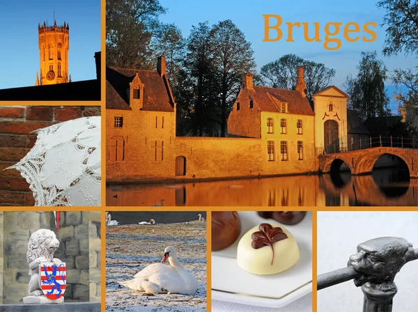 Colagem Storyboard Bruges Imagens Incluindo Características Turísticas Mais Importantes Cidade — Fotografia de Stock